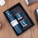 Kit Garrafa Térmica 500ml + 3 Xícaras Aço Inoxidável Azul
