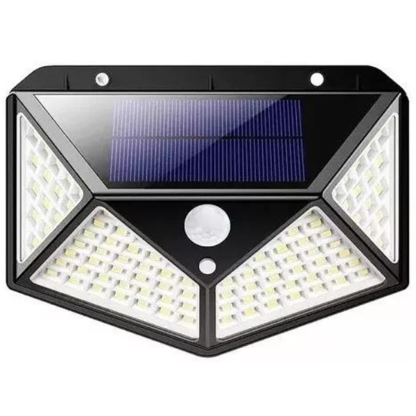 Kit com 3 Luminária Parede Solar 100 Leds Bateria Luz Jardim