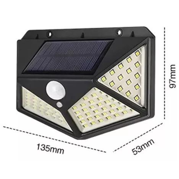 Kit com 3 Luminária Parede Solar 100 Leds Bateria Luz Jardim
