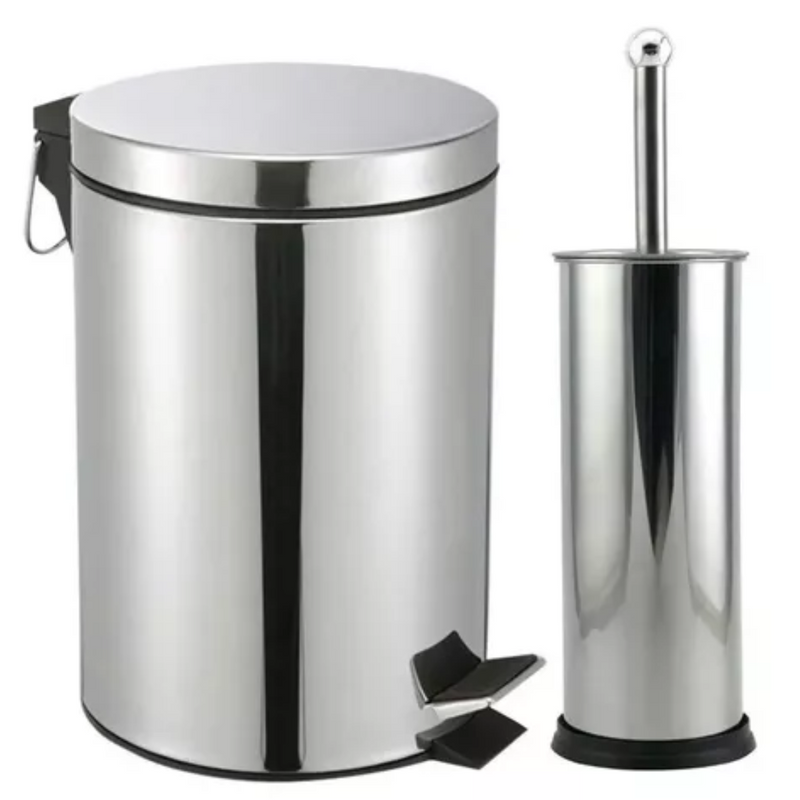 Kit Lixeira Inox 5L + Escova Sanitária