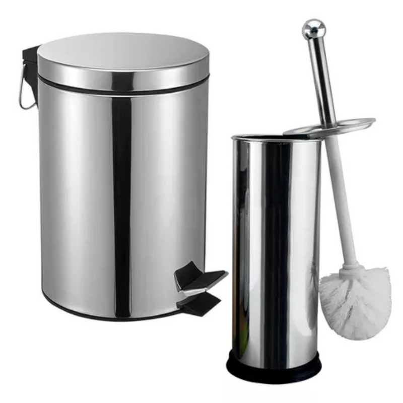 Kit Lixeira Inox 5L + Escova Sanitária