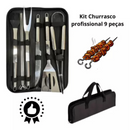 Kit Churrasco de Luxo com 9 Peças em Inox + Maleta