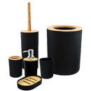 Conjunto de Acessórios para Banheiro 6 Peças Preto e Bambu – BM-F1080A