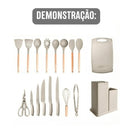 Conjunto de Utensílios de Cozinha 19 Peças com Cabo de Madeira