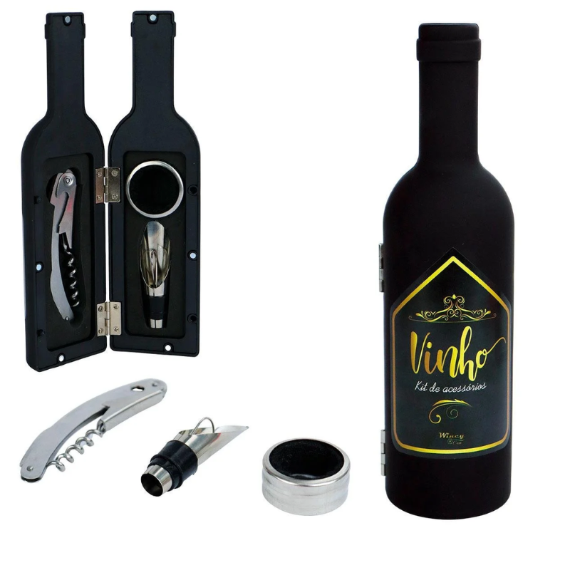 Kit Acessórios P/ Vinho em Garrafa 3 Peças Saca Rolhas Abridor